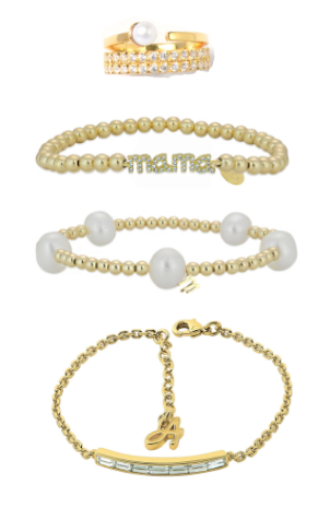 baguette bar bracelet / pearl becklette / mama becklette / gold ring